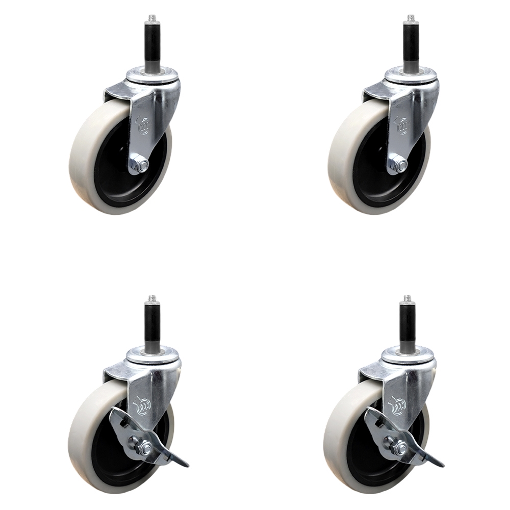 4 Inch Swivel Thermoplastic Rubber Casters Set of 4 - 7/8 Inch Expanding Adapter Stem Casters - Includes 2 with Side Lock Brake - Service Caster Brand — photo 1