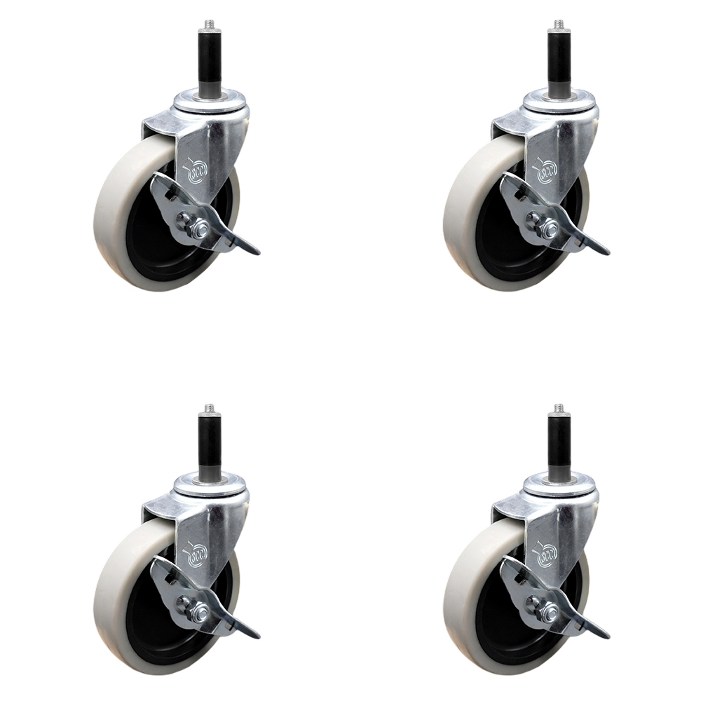 4 Inch Swivel Thermoplastic Rubber Caster Wheels and 1 Inch Expanding Adapter Stem Casters and Brakes - 500 lbs. Total Capacity - Set of 4 - Service Caster Brand — photo 1