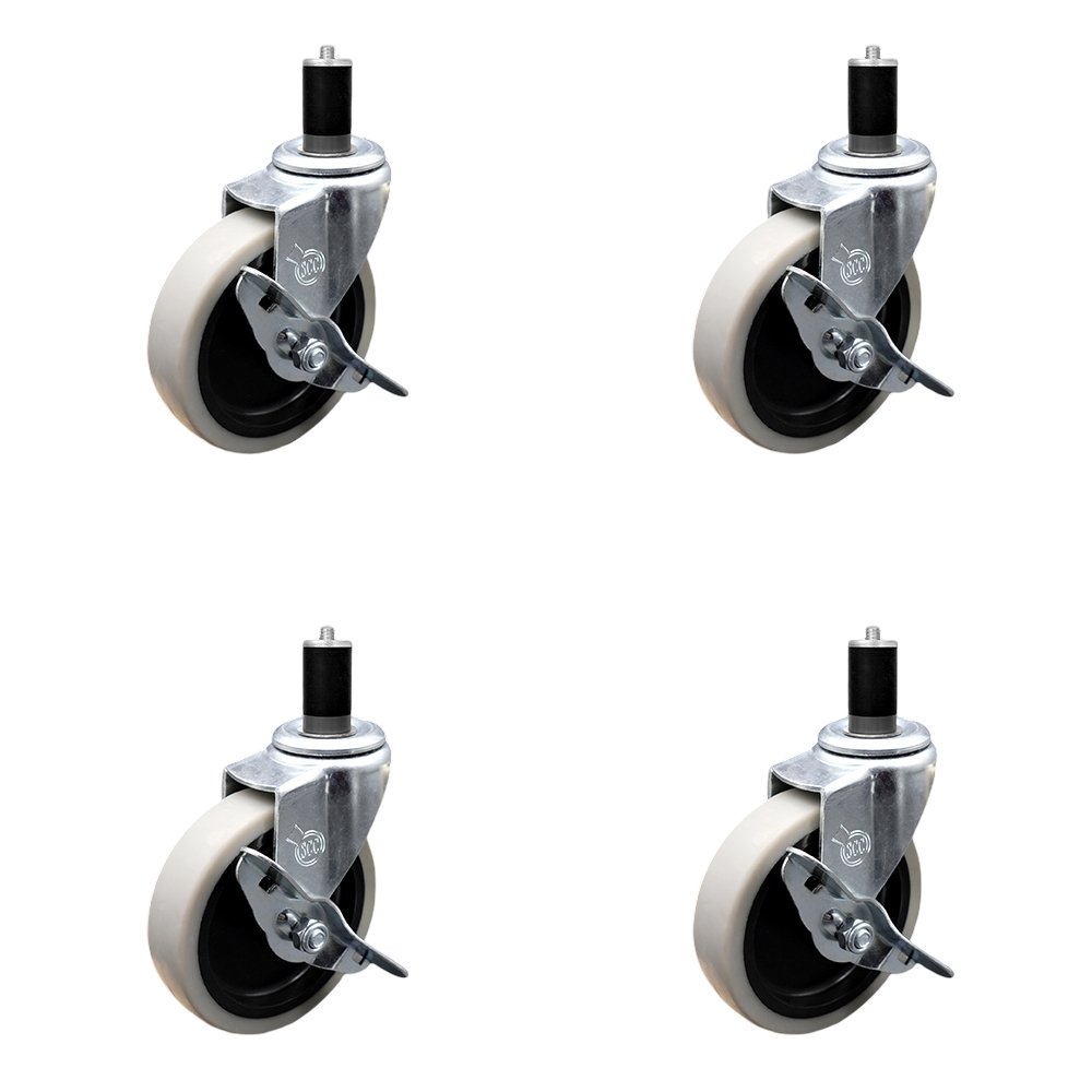 4 Inch Swivel Thermoplastic Rubber Caster Wheels and 1-1/2 Inch Expanding Adapter Stem Casters and Brakes - 500 lbs. Total Capacity - Set of 4 - Service Caster Brand — photo 1