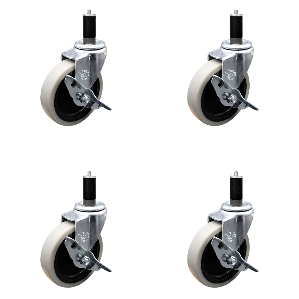 4 Inch Swivel Thermoplastic Rubber Caster Wheels and 1-1/4 Inch Expanding Adapter Stem Casters and Brakes - 500 lbs. Total Capacity - Set of 4 - Service Caster Brand — photo 1