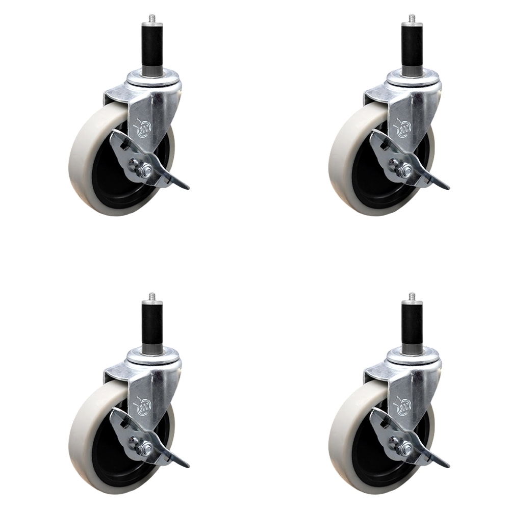 4 Inch Swivel Thermoplastic Rubber Caster Wheels and 1-1/8 Inch Expanding Adapter Stem Casters and Brakes - 500 lbs. Total Capacity - Set of 4 - Service Caster Brand — photo 1