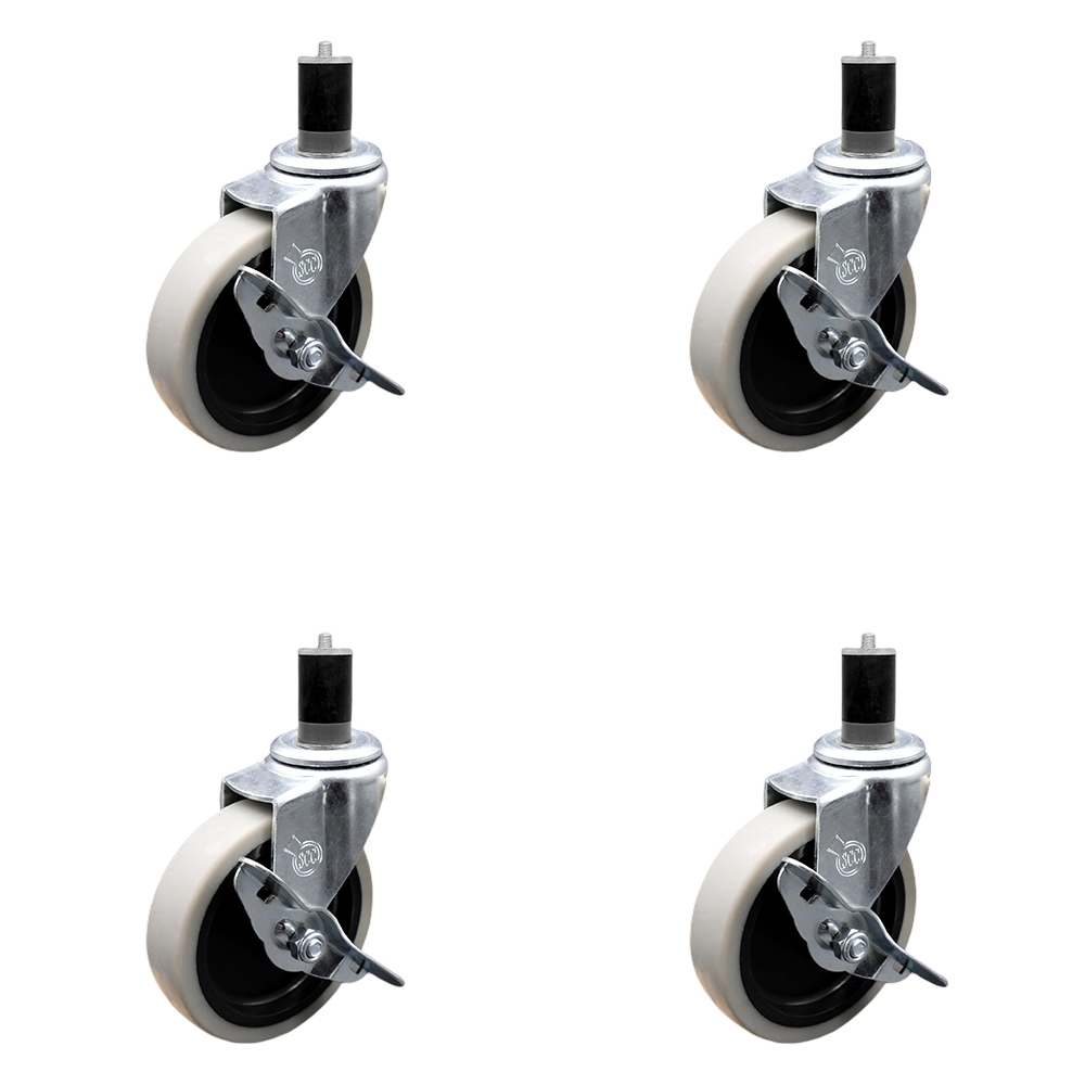 4 Inch Swivel Thermoplastic Rubber Caster Wheels and 1-3/4 Inch Expanding Adapter Stem Casters and Brakes - 500 lbs. Total Capacity - Set of 4 - Service Caster Brand — photo 1