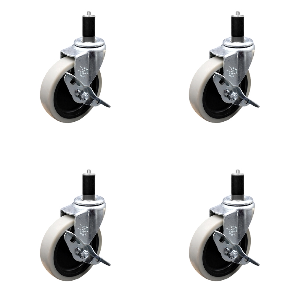 4 Inch Swivel Thermoplastic Rubber Caster Wheels and 1-3/8 Inch Expanding Adapter Stem Casters and Brakes - 500 lbs. Total Capacity - Set of 4 - Service Caster Brand — photo 1
