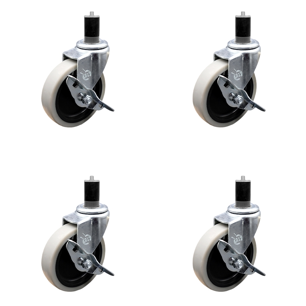 4 Inch Swivel Thermoplastic Rubber Caster Wheels and 1-5/8 Inch Expanding Adapter Stem Casters and Brakes - 500 lbs. Total Capacity - Set of 4 - Service Caster Brand — photo 1