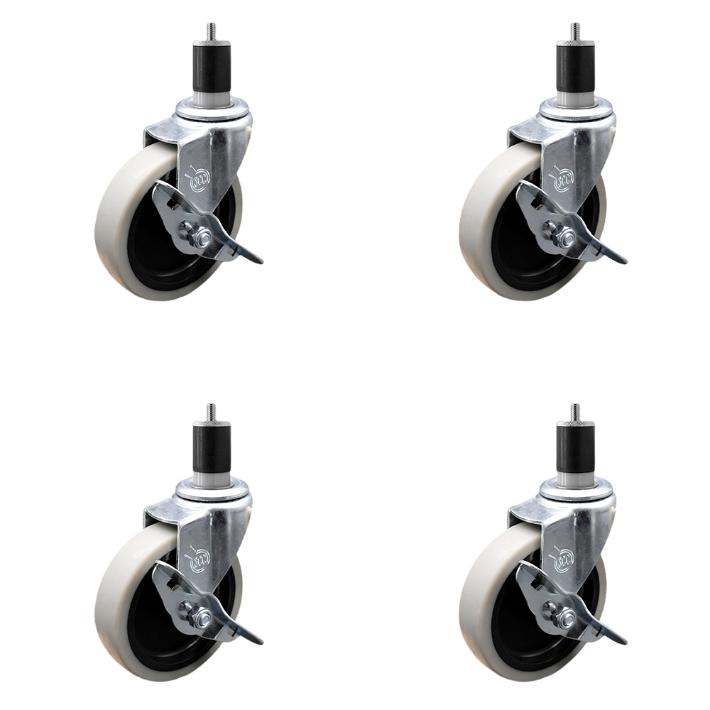 4 Inch Swivel Thermoplastic Rubber Caster Wheels and 1-7/8 Inch Expanding Adapter Stem Casters and Brakes - 500 lbs. Total Capacity - Set of 4 - Service Caster Brand — photo 1
