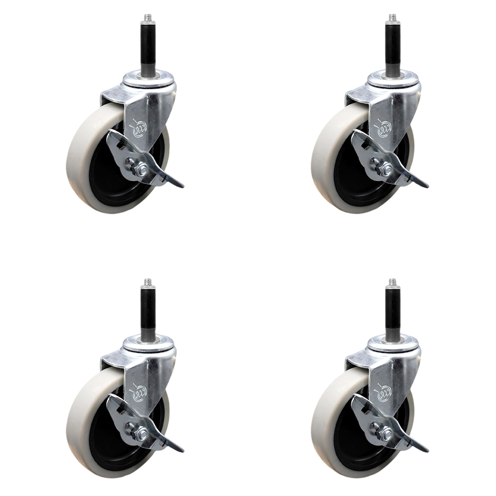 4 Inch Swivel Thermoplastic Rubber Caster Wheels and 3/4 Inch Expanding Adapter Stem Casters and Brakes - 500 lbs. Total Capacity - Set of 4 - Service Caster Brand — photo 1