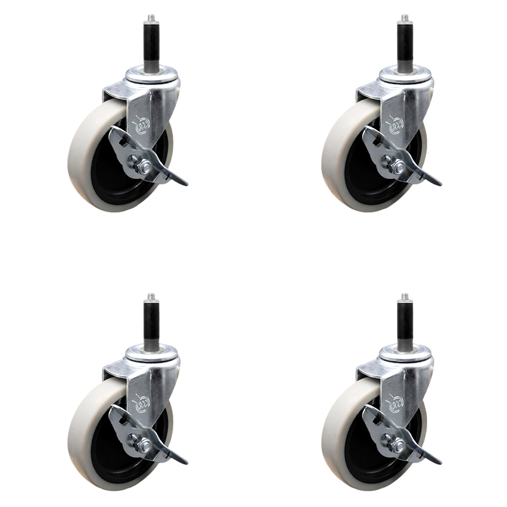 4 Inch Swivel Thermoplastic Rubber Caster Wheels and 7/8 Inch Expanding Adapter Stem Casters and Brakes - 500 lbs. Total Capacity - Set of 4 - Service Caster Brand — photo 1