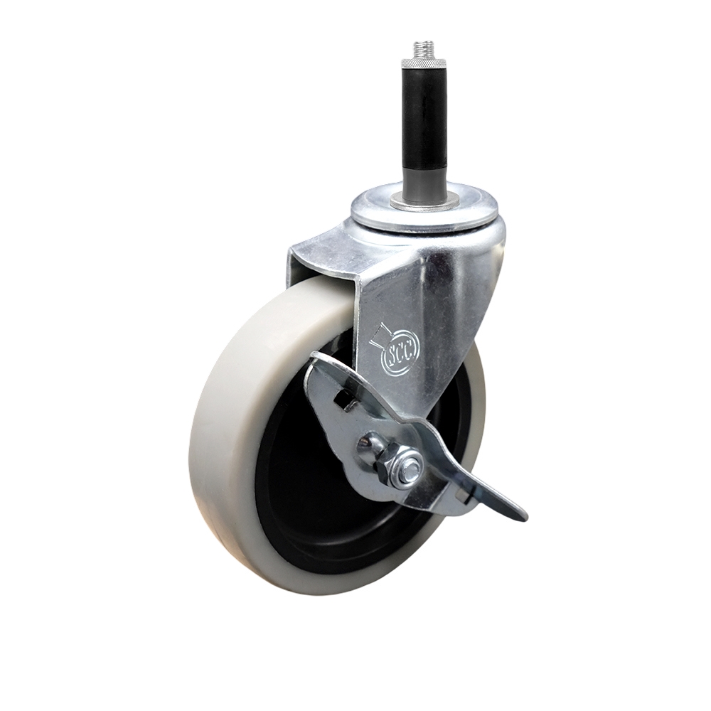 Service Caster Brand Replacement for Colson Caster 1.04367 MTG41 BRK3 - 4 Inch Swivel Thermoplastic Rubber Caster and 7/8" Expanding Adapter Stem and Brake - 125 lbs./caster — photo 1