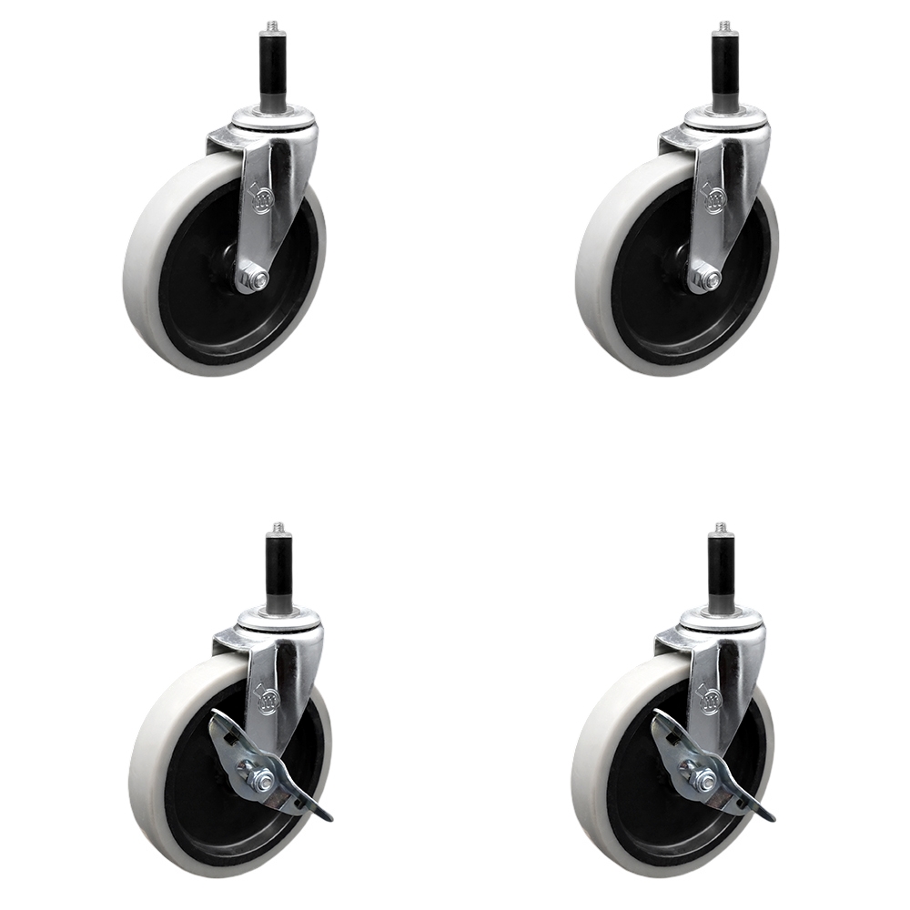 5 Inch Swivel Thermoplastic Rubber Casters Set of 4 - 1 Inch Expanding Adapter Stem Casters - Includes 2 with Side Lock Brake - Service Caster Brand — photo 1