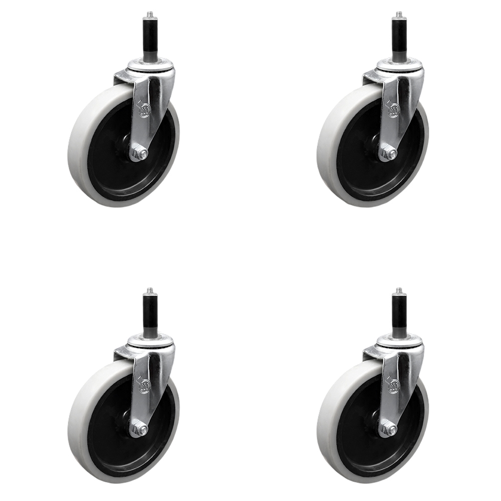 5 Inch Swivel Thermoplastic Rubber Caster Wheels and 1 Inch Expanding Adapter Stem Casters - 520 lbs. Total Capacity - Set of 4 - Service Caster Brand — photo 1