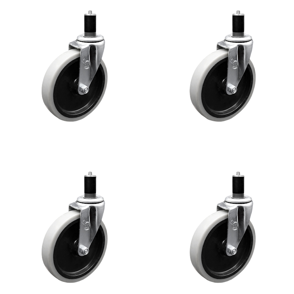 5 Inch Swivel Thermoplastic Rubber Caster Wheels and 1-1/2 Inch Expanding Adapter Stem Casters - 520 lbs. Total Capacity - Set of 4 - Service Caster Brand — photo 1