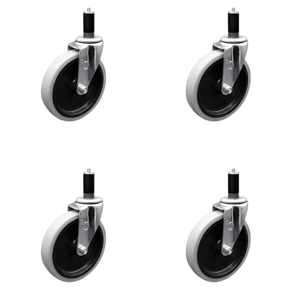 5 Inch Swivel Thermoplastic Rubber Caster Wheels and 1-1/4 Inch Expanding Adapter Stem Casters - 520 lbs. Total Capacity - Set of 4 - Service Caster Brand — photo 1