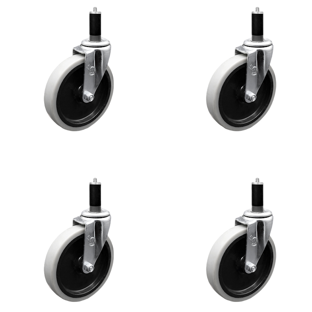 5 Inch Swivel Thermoplastic Rubber Caster Wheels and 1-1/8 Inch Expanding Adapter Stem Casters - 520 lbs. Total Capacity - Set of 4 - Service Caster Brand — photo 1