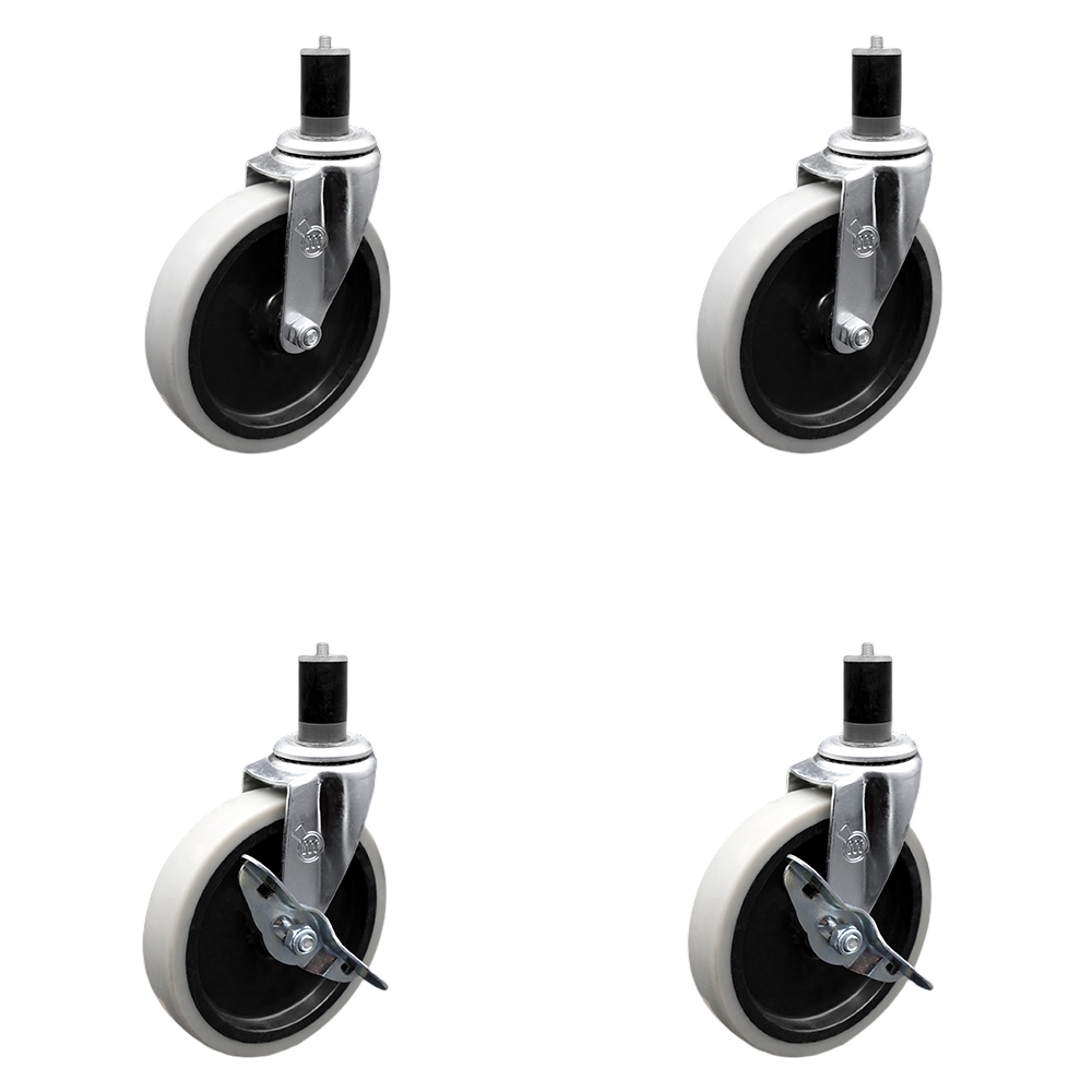 5 Inch Swivel Thermoplastic Rubber Casters Set of 4 - 1-3/4 Inch Expanding Adapter Stem Casters - Includes 2 with Side Lock Brake - Service Caster Brand — photo 1