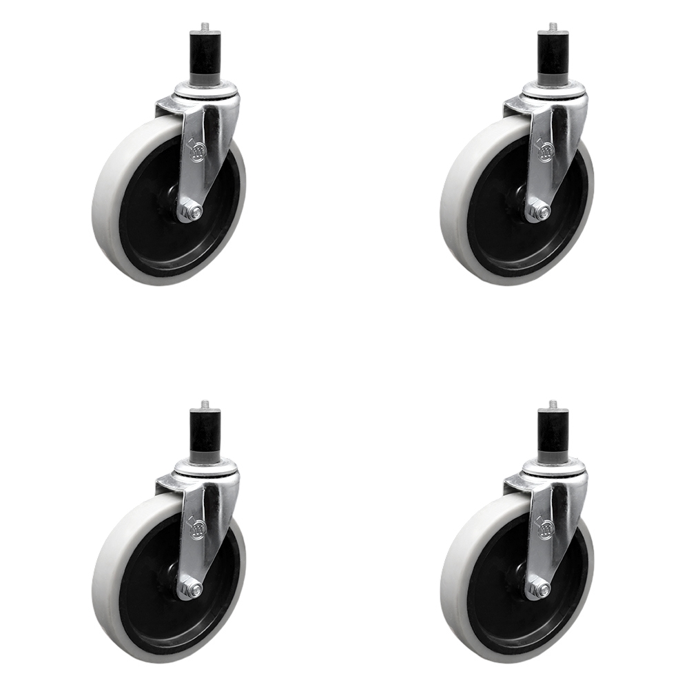 5 Inch Swivel Thermoplastic Rubber Caster Wheels and 1-3/4 Inch Expanding Adapter Stem Casters - 520 lbs. Total Capacity - Set of 4 - Service Caster Brand — photo 1