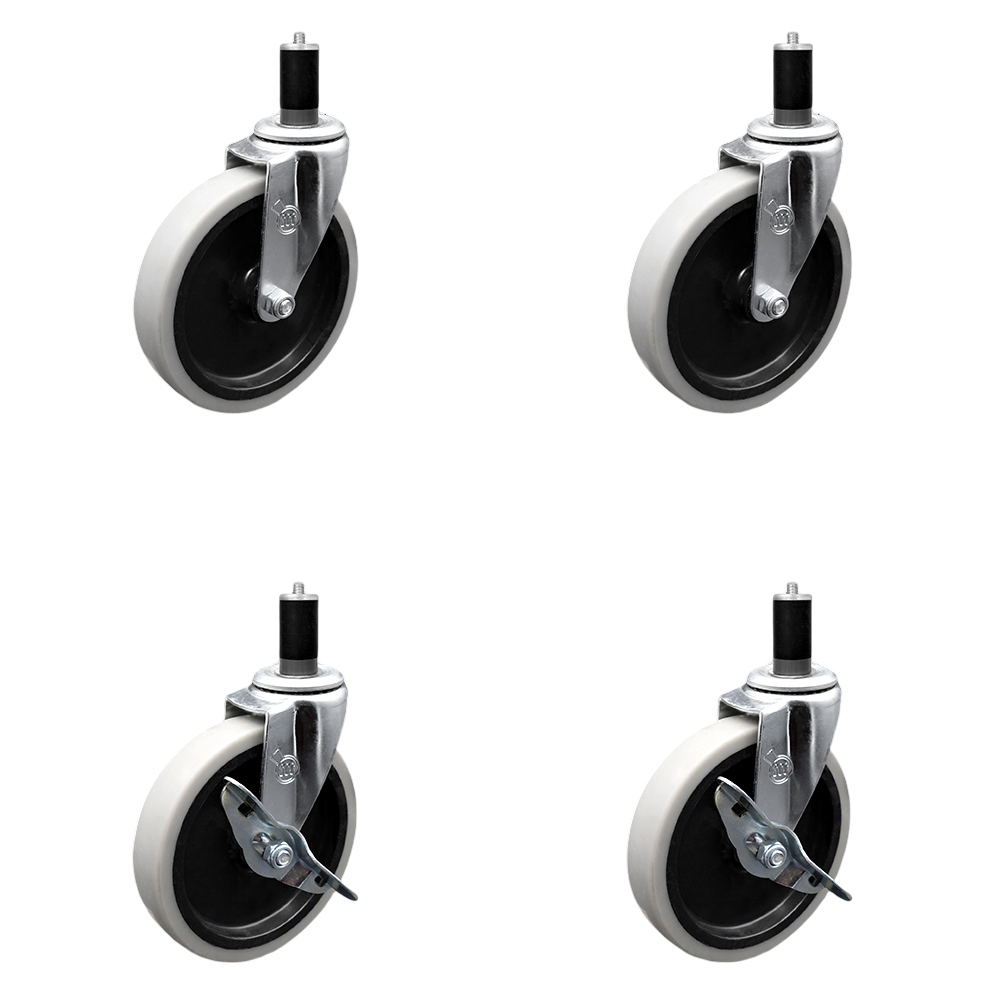 5 Inch Swivel Thermoplastic Rubber Casters Set of 4 - 1-3/8 Inch Expanding Adapter Stem Casters - Includes 2 with Side Lock Brake - Service Caster Brand — photo 1