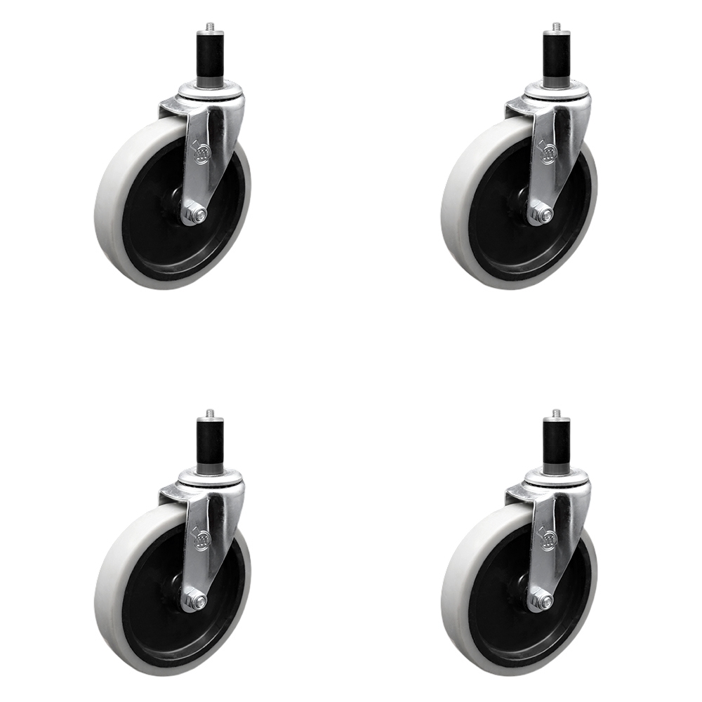 5 Inch Swivel Thermoplastic Rubber Caster Wheels and 1-3/8 Inch Expanding Adapter Stem Casters - 520 lbs. Total Capacity - Set of 4 - Service Caster Brand — photo 1