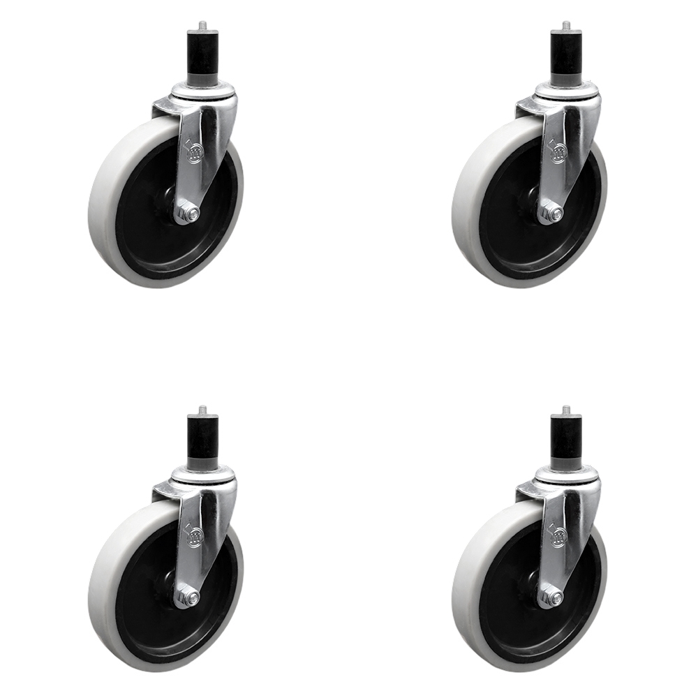 5 Inch Swivel Thermoplastic Rubber Caster Wheels and 1-5/8 Inch Expanding Adapter Stem Casters - 520 lbs. Total Capacity - Set of 4 - Service Caster Brand — photo 1