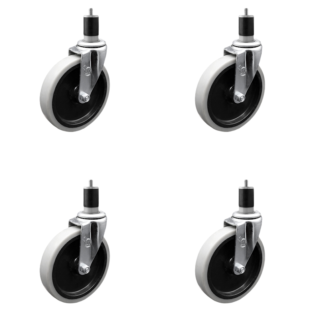 5 Inch Swivel Thermoplastic Rubber Caster Wheels and 1-7/8 Inch Expanding Adapter Stem Casters - 520 lbs. Total Capacity - Set of 4 - Service Caster Brand — photo 1