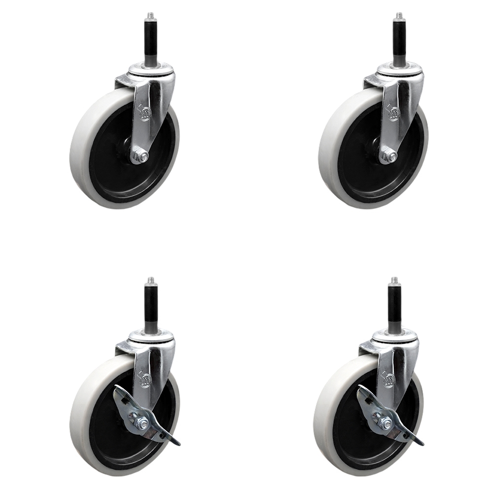 5 Inch Swivel Thermoplastic Rubber Casters Set of 4 - 3/4 Inch Expanding Adapter Stem Casters - Includes 2 with Side Lock Brake - Service Caster Brand — photo 1