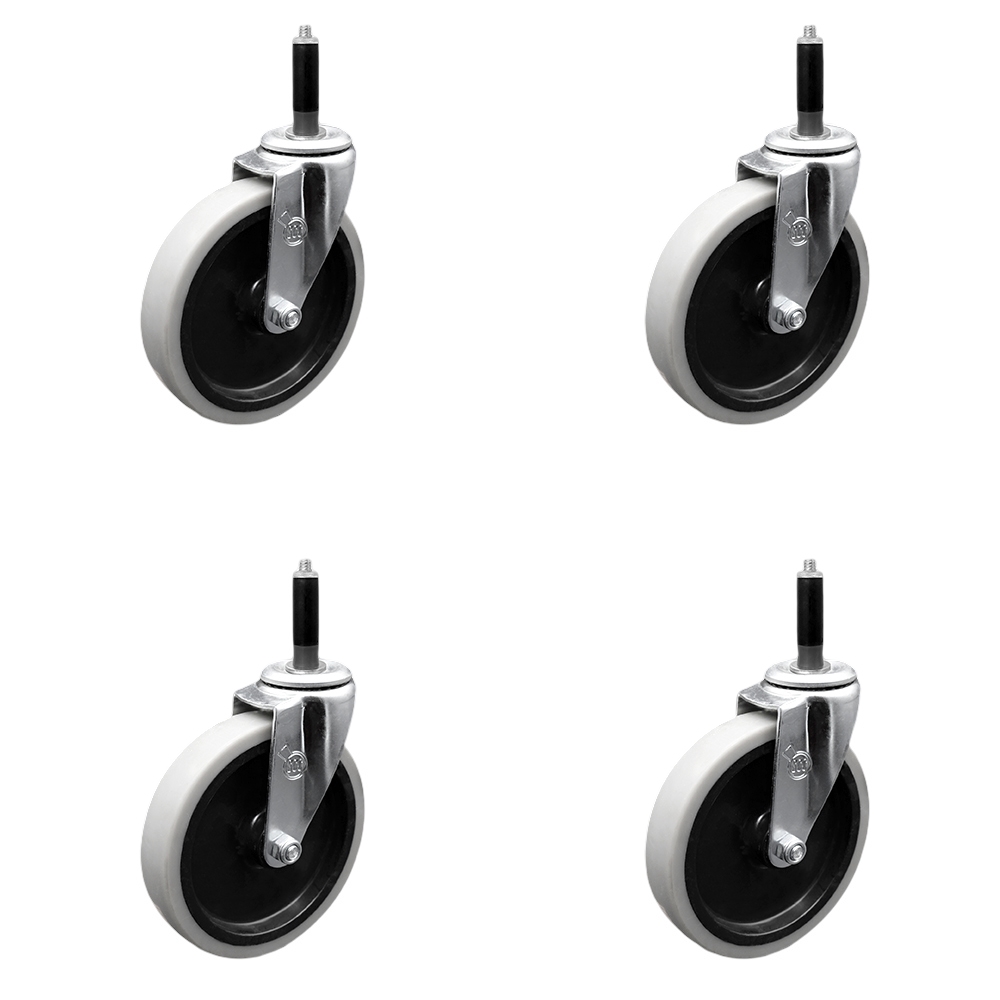 5 Inch Swivel Thermoplastic Rubber Caster Wheels and 3/4 Inch Expanding Adapter Stem Casters - 520 lbs. Total Capacity - Set of 4 - Service Caster Brand — photo 1