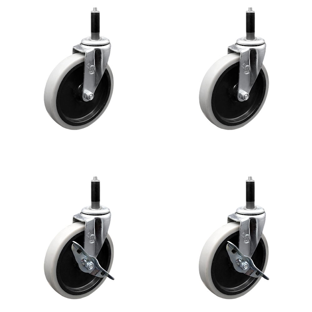 5 Inch Swivel Thermoplastic Rubber Casters Set of 4 - 7/8 Inch Expanding Adapter Stem Casters - Includes 2 with Side Lock Brake - Service Caster Brand — photo 1