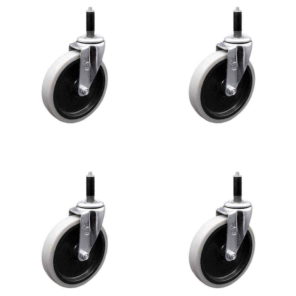 5 Inch Swivel Thermoplastic Rubber Caster Wheels and 7/8 Inch Expanding Adapter Stem Casters - 520 lbs. Total Capacity - Set of 4 - Service Caster Brand — photo 1