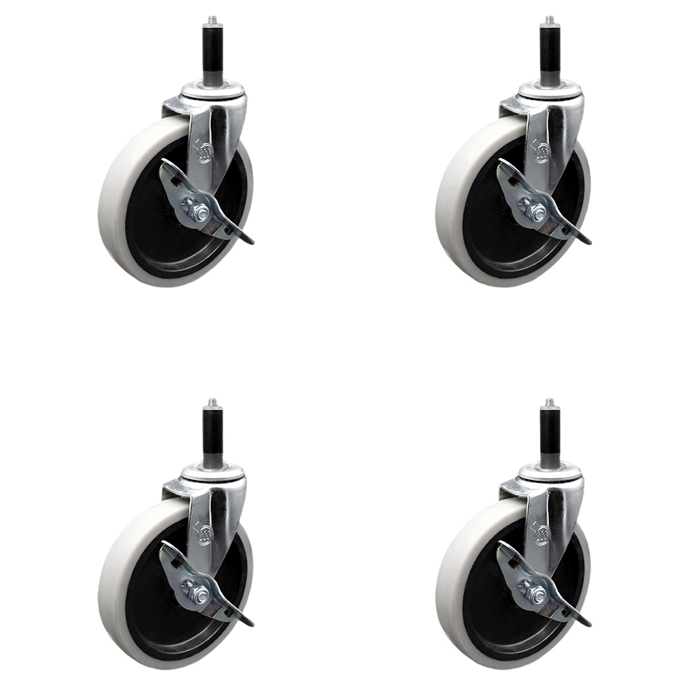 5 Inch Swivel Thermoplastic Rubber Caster Wheels and 1 Inch Expanding Adapter Stem Casters and Brakes - 520 lbs. Total Capacity - Set of 4 - Service Caster Brand — photo 1