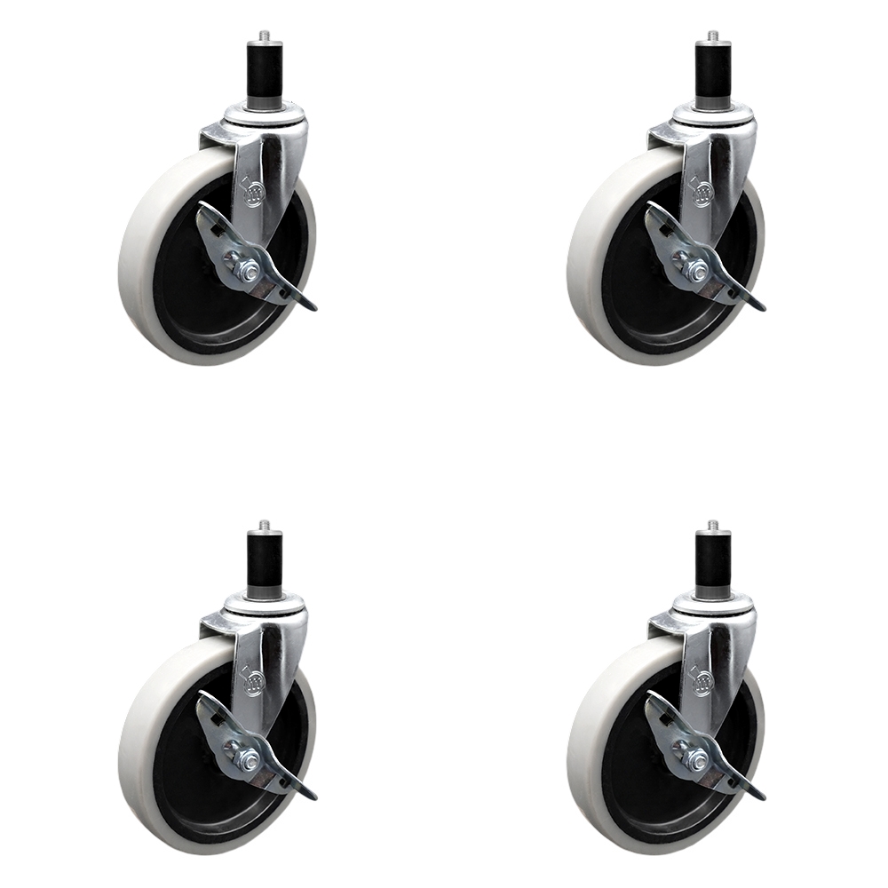 5 Inch Swivel Thermoplastic Rubber Caster Wheels and 1-1/2 Inch Expanding Adapter Stem Casters and Brakes - 520 lbs. Total Capacity - Set of 4 - Service Caster Brand — photo 1