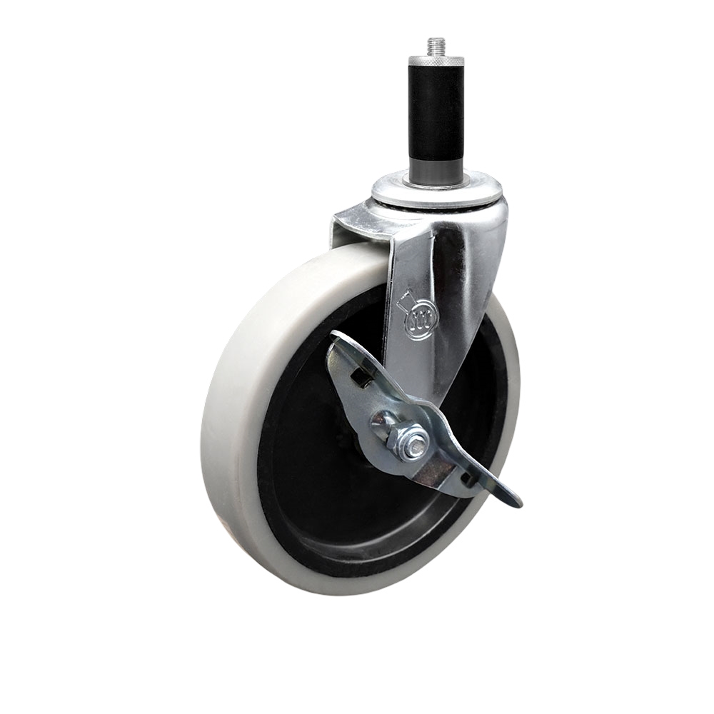Service Caster Brand Replacement for Colson Caster 1.05367.441 MTG44 BRK3 - 5 Inch Swivel Thermoplastic Rubber Caster and 1-1/4" Expanding Adapter Stem and Brake - 130 lbs./caster — photo 1