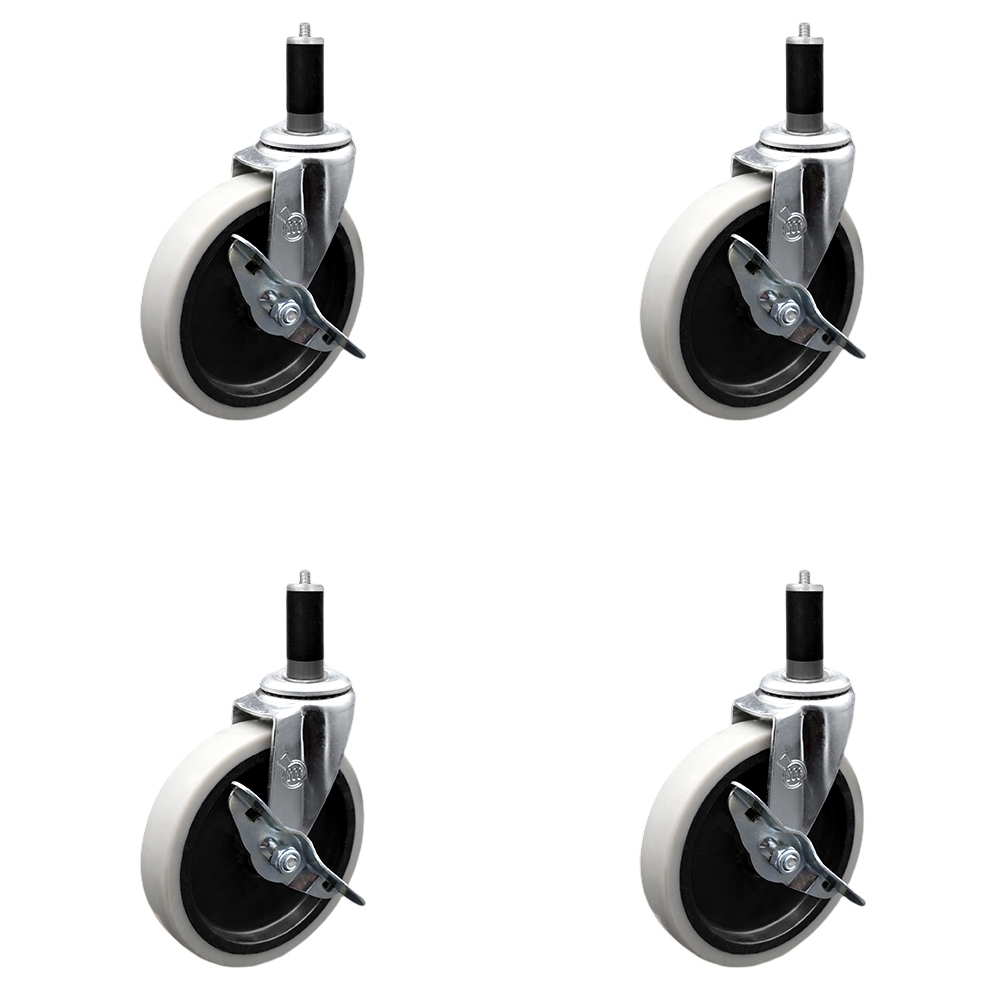5 Inch Swivel Thermoplastic Rubber Caster Wheels and 1-1/8 Inch Expanding Adapter Stem Casters and Brakes - 520 lbs. Total Capacity - Set of 4 - Service Caster Brand — photo 1