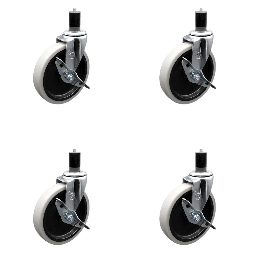5 Inch Swivel Thermoplastic Rubber Caster Wheels and 1-3/4 Inch Expanding Adapter Stem Casters and Brakes - 520 lbs. Total Capacity - Set of 4 - Service Caster Brand — photo 1