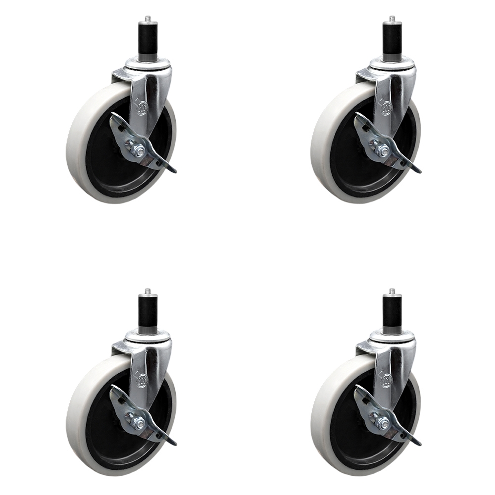 5 Inch Swivel Thermoplastic Rubber Caster Wheels and 1-3/8 Inch Expanding Adapter Stem Casters and Brakes - 520 lbs. Total Capacity - Set of 4 - Service Caster Brand — photo 1