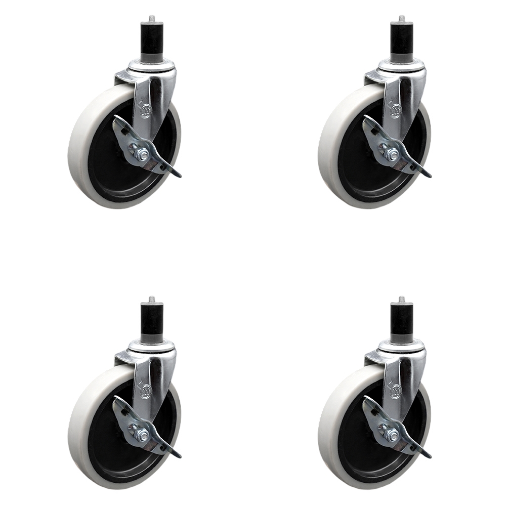 5 Inch Swivel Thermoplastic Rubber Caster Wheels and 1-5/8 Inch Expanding Adapter Stem Casters and Brakes - 520 lbs. Total Capacity - Set of 4 - Service Caster Brand — photo 1