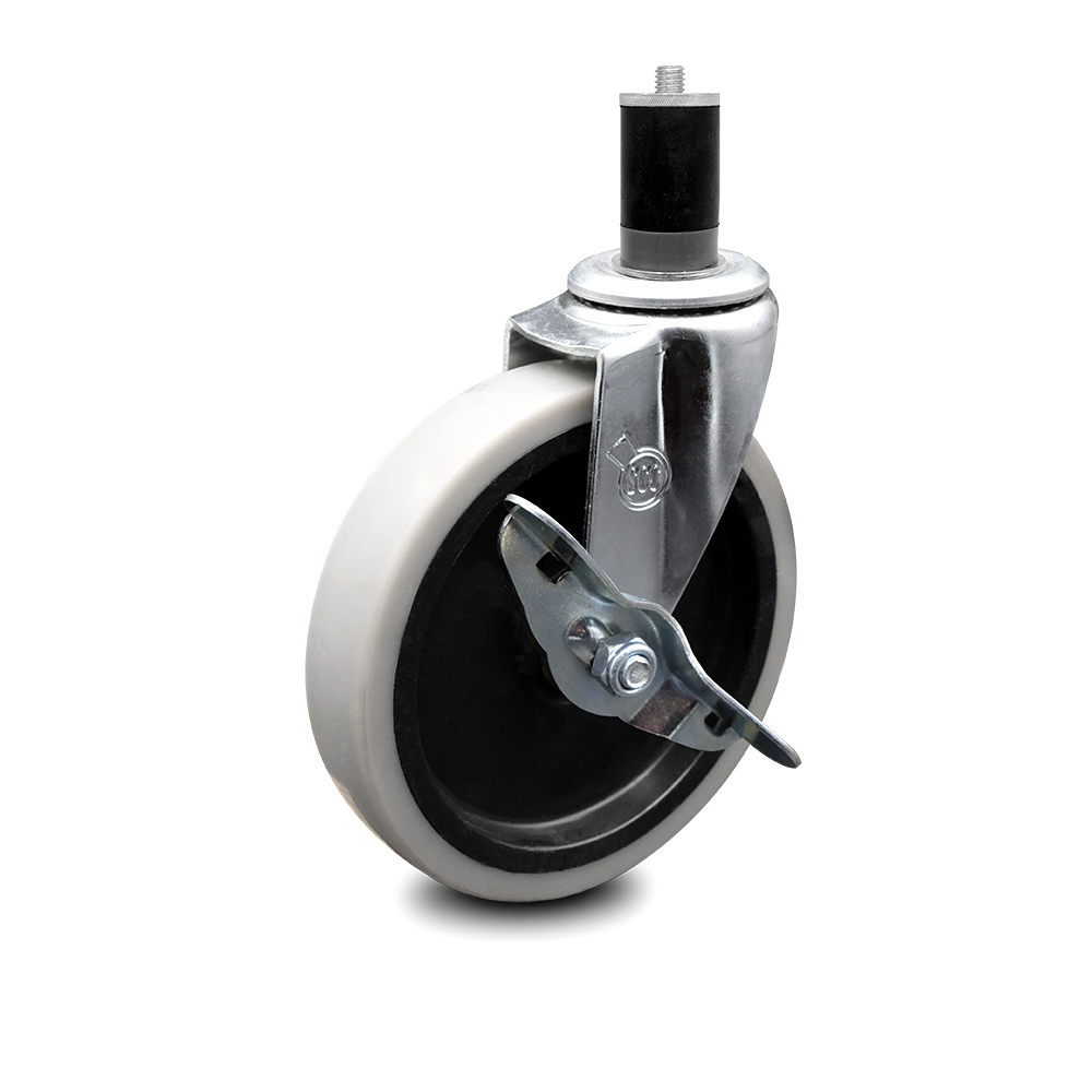 Service Caster Brand Replacement for Colson Caster 1.05367.441 MTG47 BRK3 - 5 Inch Swivel Thermoplastic Rubber Caster and 1-5/8" Expanding Adapter Stem and Brake - 130 lbs./caster — photo 1