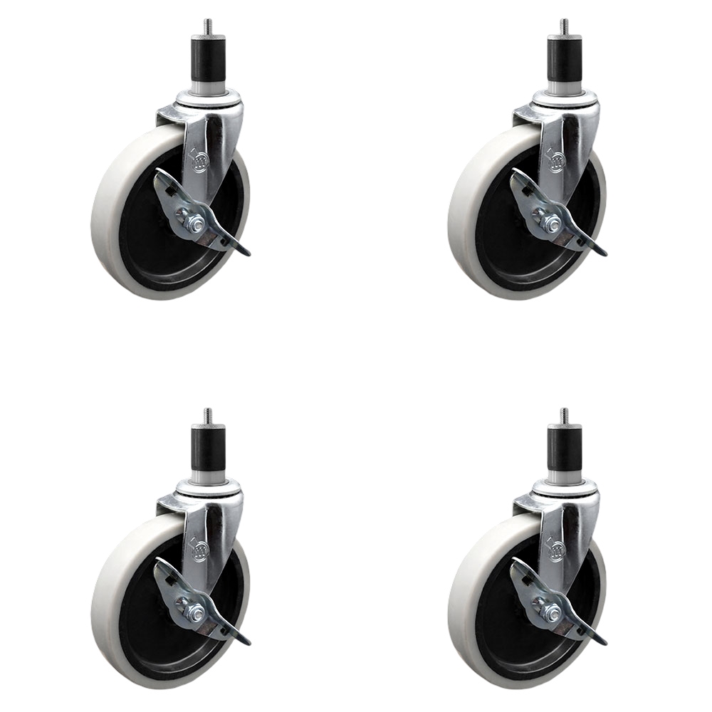 5 Inch Swivel Thermoplastic Rubber Caster Wheels and 1-7/8 Inch Expanding Adapter Stem Casters and Brakes - 520 lbs. Total Capacity - Set of 4 - Service Caster Brand — photo 1
