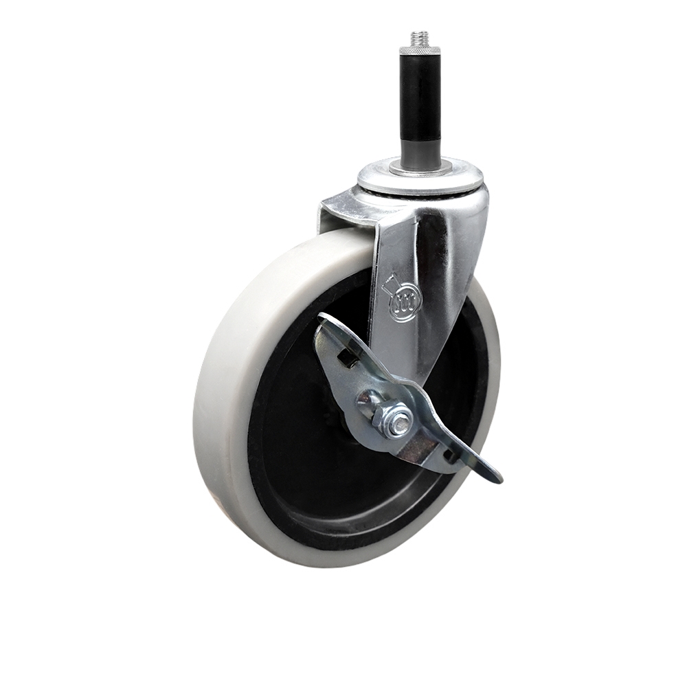 Service Caster Brand Replacement for Colson Caster 1.05367.441 MTG42 BRK3 - 5 Inch Swivel Thermoplastic Rubber Caster and 1" Expanding Adapter Stem and Brake - 130 lbs./caster — photo 1