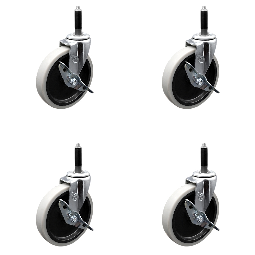 5 Inch Swivel Thermoplastic Rubber Caster Wheels and 3/4 Inch Expanding Adapter Stem Casters and Brakes - 520 lbs. Total Capacity - Set of 4 - Service Caster Brand — photo 1