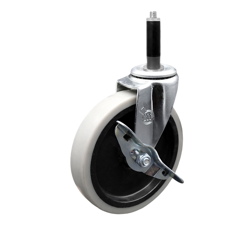 Service Caster Brand Replacement for Colson Caster 1.05367.441 MTG40 BRK3 - 5 Inch Swivel Thermoplastic Rubber Caster and 3/4" Expanding Adapter Stem and Brake - 130 lbs./caster — photo 1