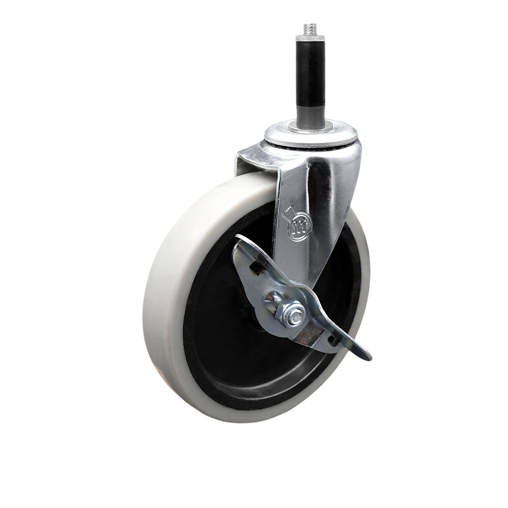 Service Caster Brand Replacement for Colson Caster 1.05367.441 MTG41 BRK3 - 5 Inch Swivel Thermoplastic Rubber Caster and 7/8" Expanding Adapter Stem and Brake - 130 lbs./caster — photo 1