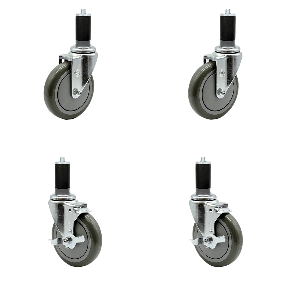Regency Work Table and Equipment Stand Caster Set – 5 Inch Gray Poly Wheel -  Replacement Caster Set - 2 Swivel Casters and 2 Swivel Casters with Brakes - Set of 4 - Service Caster Brand — photo 1