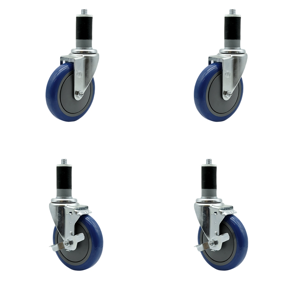 Regency Work Table and Equipment Stand Caster Set – 5 Inch Blue Poly Wheel -  Replacement Caster Set - 2 Swivel Casters and 2 Swivel Casters with Brakes - Set of 4 - Service Caster Brand — photo 1