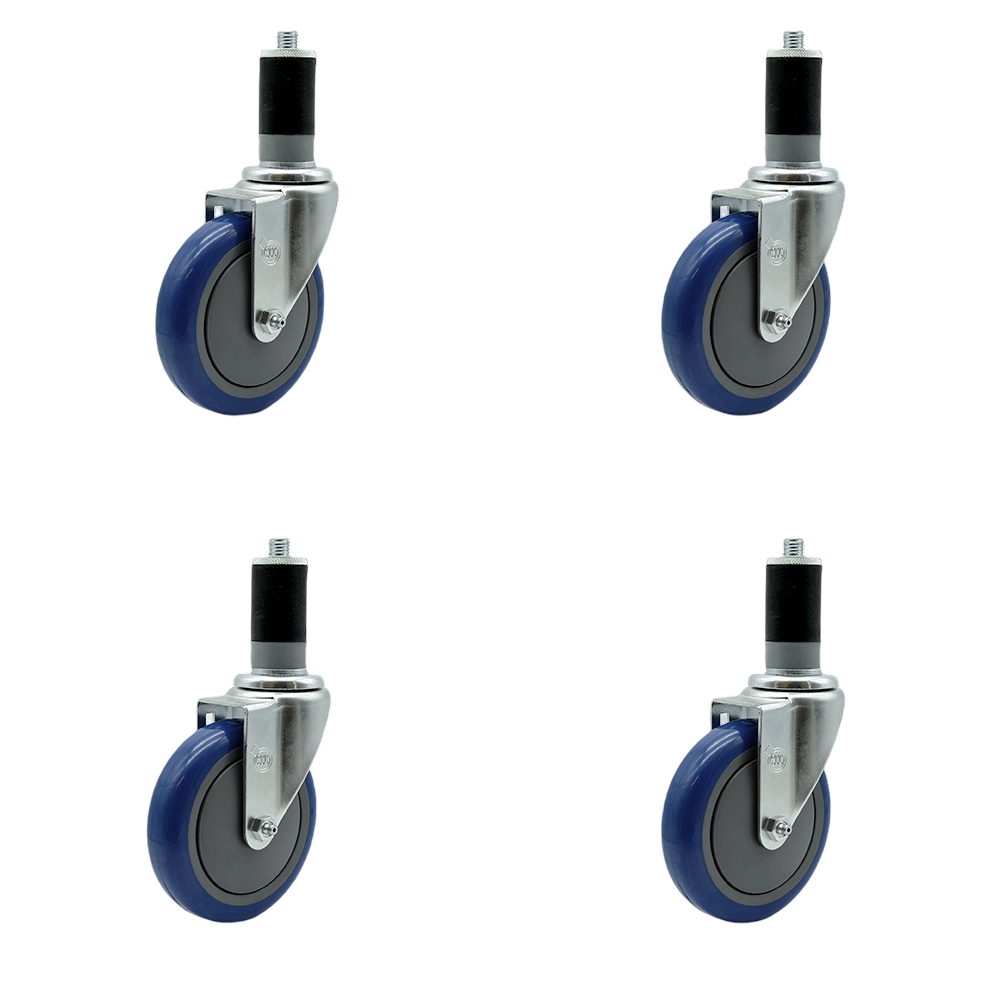 Regency Work Table and Equipment Stand Replacement Caster Set – 5 Inch Blue Polyurethane Wheel - 4 Swivel Casters - Set of 4 - Service Caster Brand — photo 1