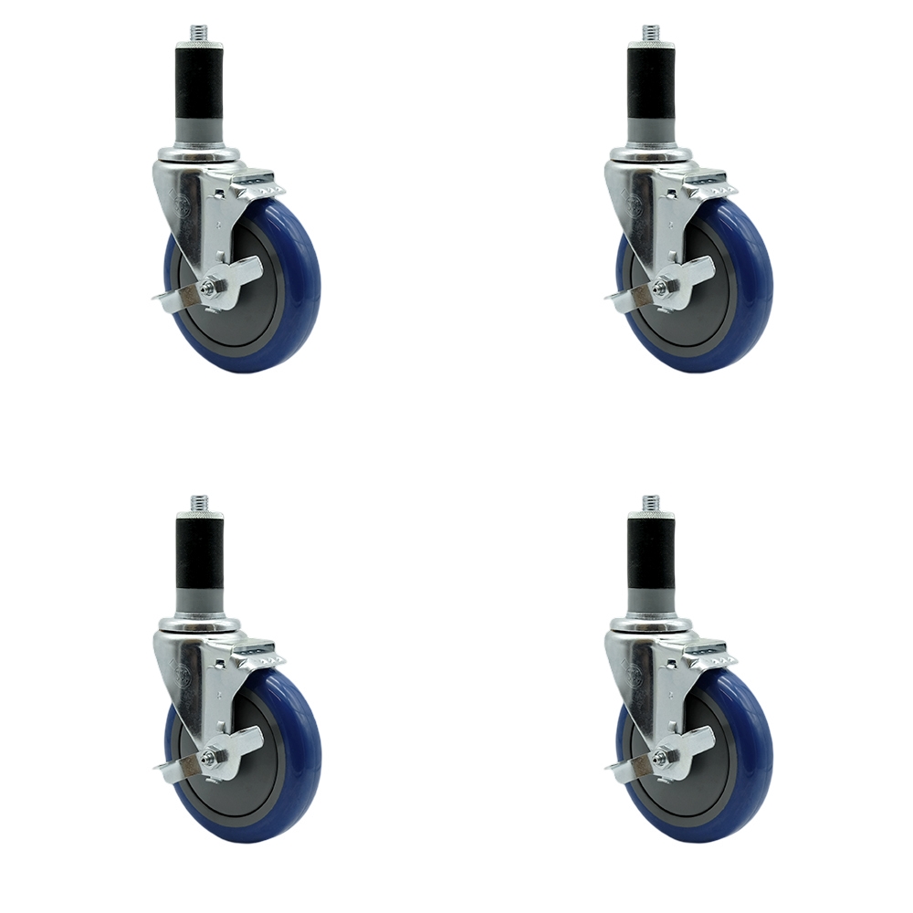 Regency Work Table and Equipment Stand Replacement Locking Caster Set – 5 Inch Blue Polyurethane Wheel - 4 Swivel Casters - Set of 4 - Service Caster Brand — photo 1