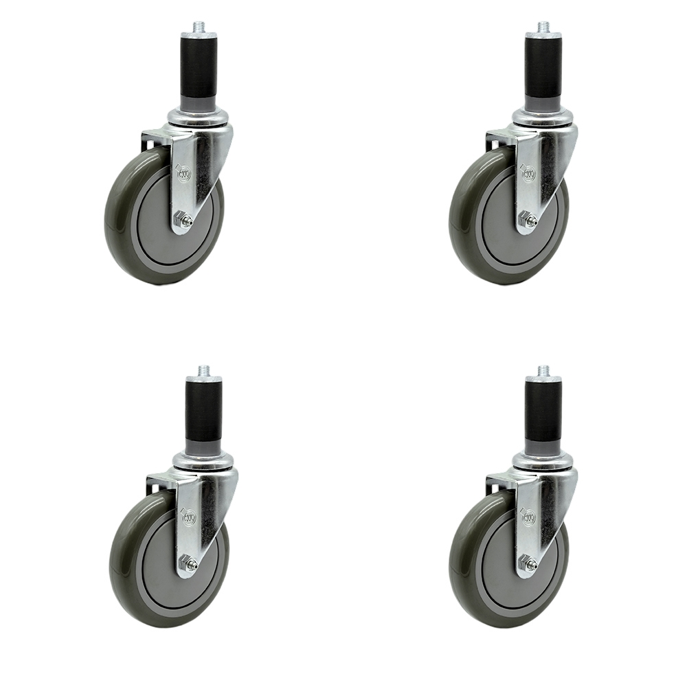 Regency Work Table and Equipment Stand Replacement Caster Set – 5 Inch Gray Polyurethane Wheel - 4 Swivel Casters - Set of 4 - Service Caster Brand — photo 1