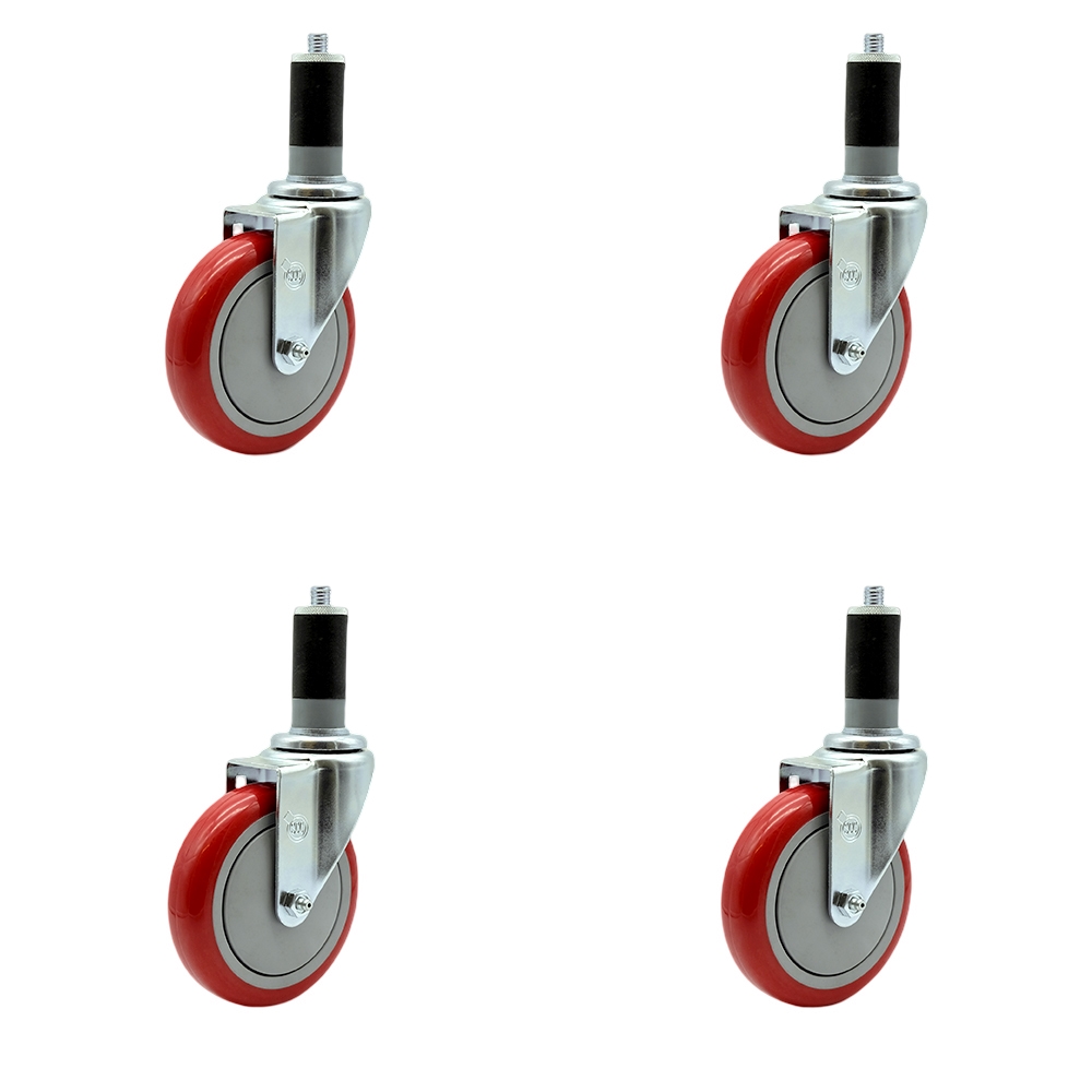 Regency Work Table and Equipment Stand Replacement Caster Set – 5 Inch Red Polyurethane Wheel - 4 Swivel Casters - Set of 4 - Service Caster Brand — photo 1