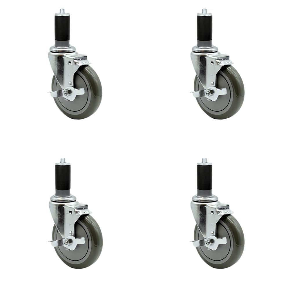 Regency Work Table and Equipment Stand Replacement Locking Caster Set – 5 Inch Gray Polyurethane Wheel - 4 Swivel Casters - Set of 4 - Service Caster Brand — photo 1