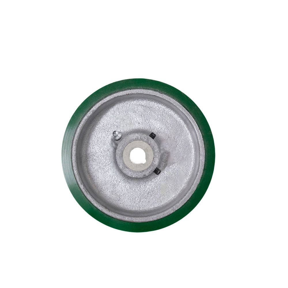 6" x 2" Green Polyurethane Tread on Cast Iron Keyed Drive Wheel - 14mm Plain Bore with two 1/4" Set Screws  -  Service Caster Brand — photo 1