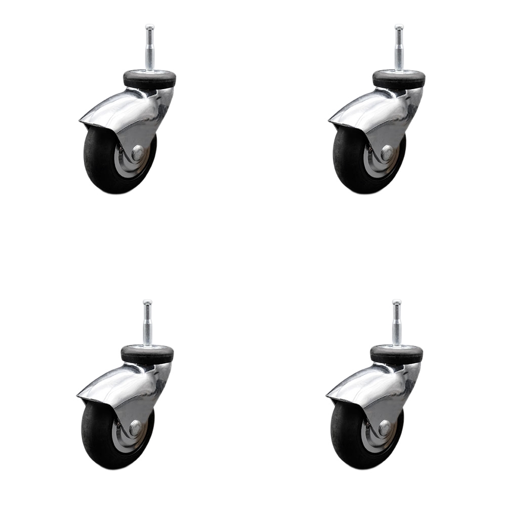 3 Inch Swivel Caster Wheels for Furniture - Bright Chrome Hooded Neoprene Rubber Wheel with 5/16 Grip Neck Stem - Wood Sockets Included - 440 lbs. Total Capacity - Set of 4 - Service Caster Brand — photo 1