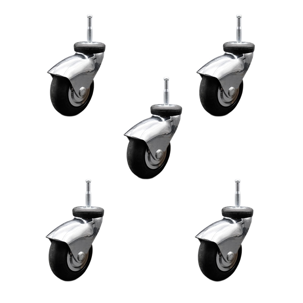 3 Inch Swivel Caster Wheels for Furniture - Bright Chrome Hooded Neoprene Rubber Wheel with 5/16 Inch Grip Ring Stem - Wood Sockets Included - 550 lbs. Total Capacity - Set of 5 - Service Caster Brand — photo 1